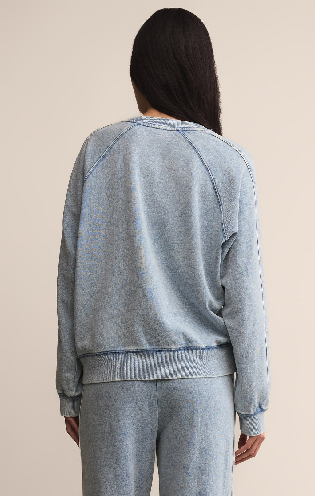 Sport Stripe Boyfriend Knit Denim Sweatshirt